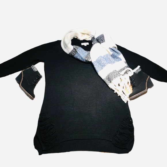 Plus Size Womens Sweater Dress 3X Black Long Sleeve Distressed - Picture 2 of 10